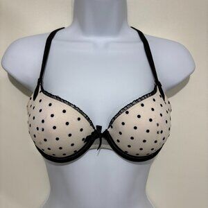 Victoria's Secret 32 C Black Cream Polka Dot Underwire Lined Demi Bra
